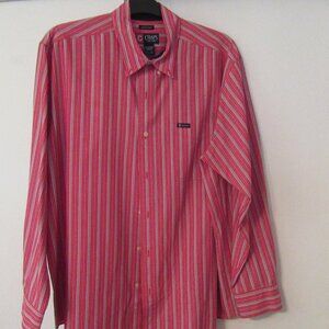 CHAPS men's button down long sleeved shirt - red orange  blue stripe XL